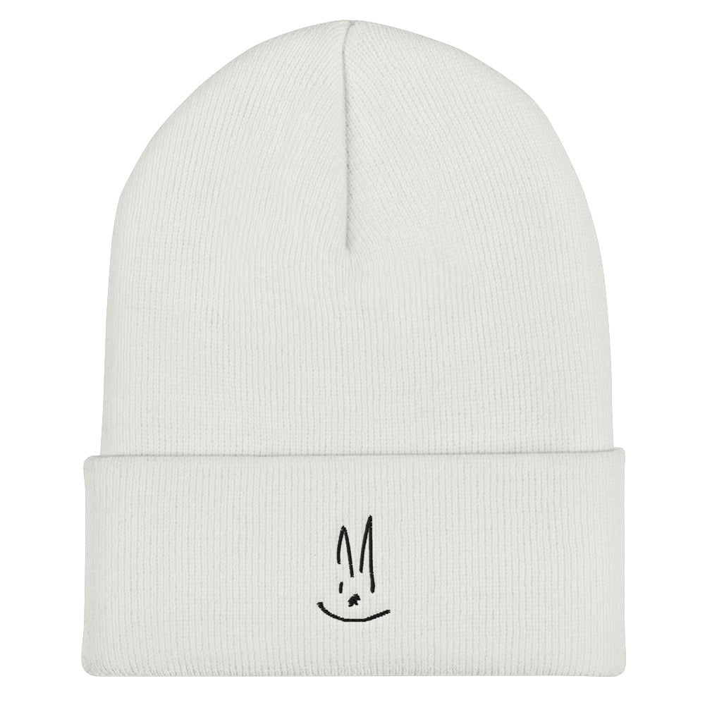 Bunny White Cuffed Beanie