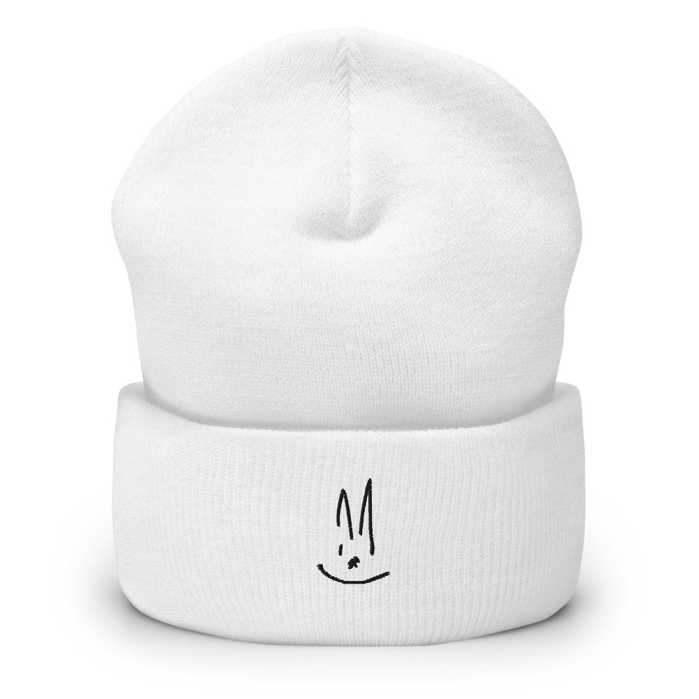 Bunny White Cuffed Beanie